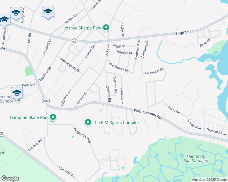 map of restaurants, bars, coffee shops, grocery stores, and more near 2 Trafford Road in Hampton