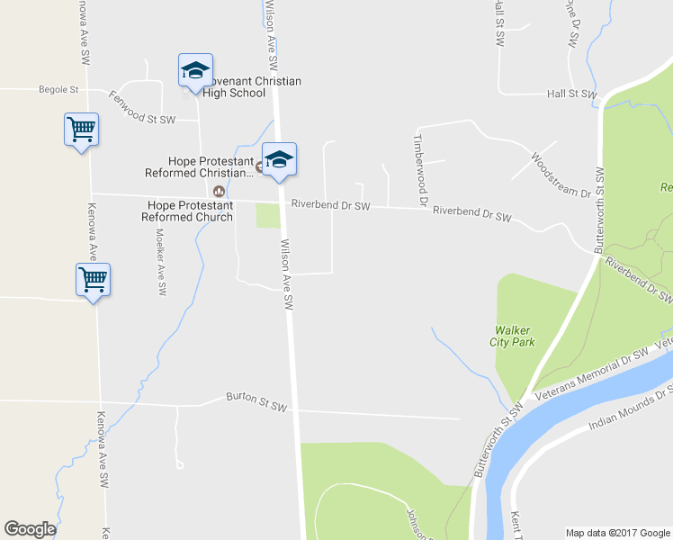 map of restaurants, bars, coffee shops, grocery stores, and more near 1740 Wilson Avenue Southwest in Grand Rapids