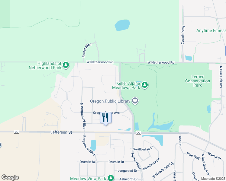 map of restaurants, bars, coffee shops, grocery stores, and more near 317 Kassander Way in Oregon