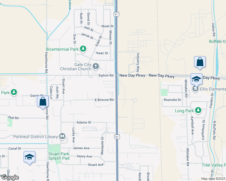 map of restaurants, bars, coffee shops, grocery stores, and more near 128 Briscoe Rd in Pocatello