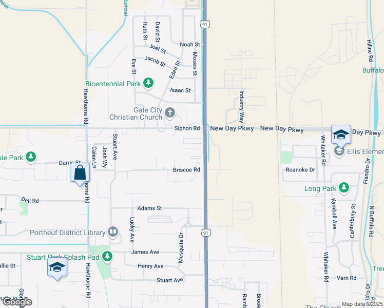 map of restaurants, bars, coffee shops, grocery stores, and more near 128 Briscoe Rd in Pocatello