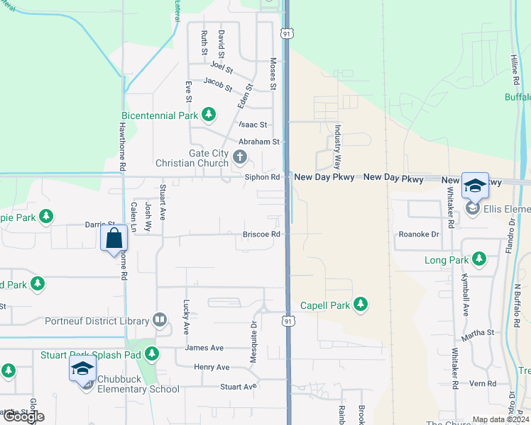 map of restaurants, bars, coffee shops, grocery stores, and more near 152 Briscoe Road in Pocatello