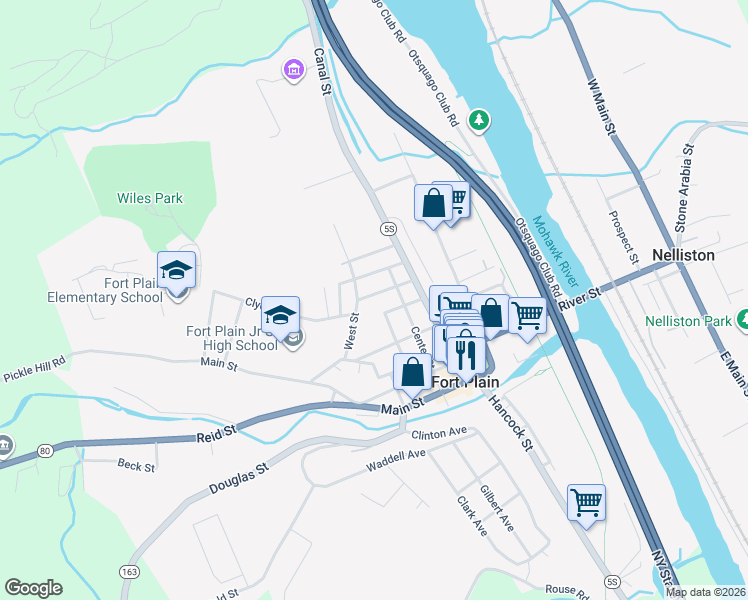 map of restaurants, bars, coffee shops, grocery stores, and more near 29 Washington Street in Fort Plain