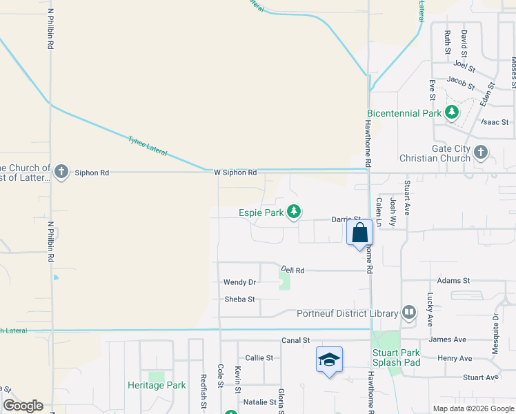 map of restaurants, bars, coffee shops, grocery stores, and more near McKay Street in Chubbuck
