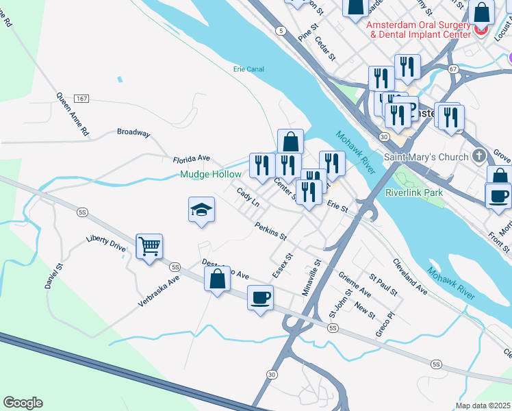 map of restaurants, bars, coffee shops, grocery stores, and more near 36 Jewett Street in Amsterdam