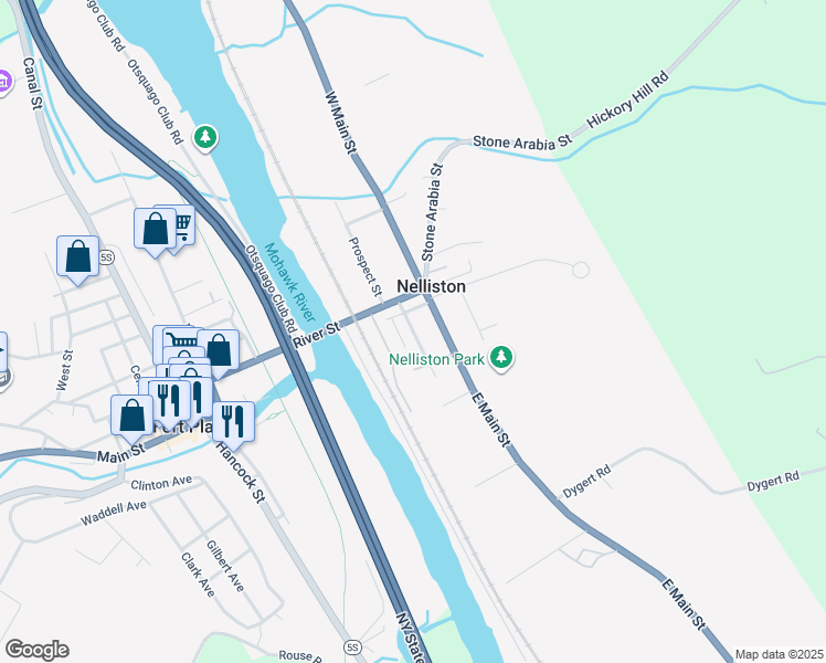 map of restaurants, bars, coffee shops, grocery stores, and more near Berthoud Street in Palatine Bridge