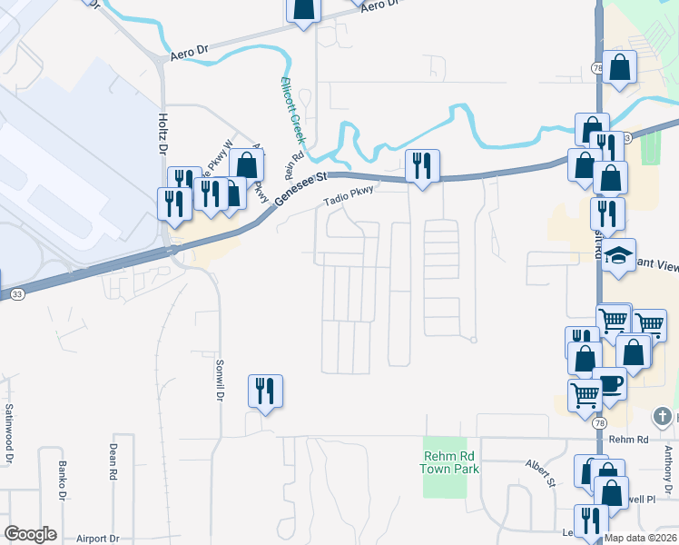 map of restaurants, bars, coffee shops, grocery stores, and more near 19 Lobue Lane in Buffalo
