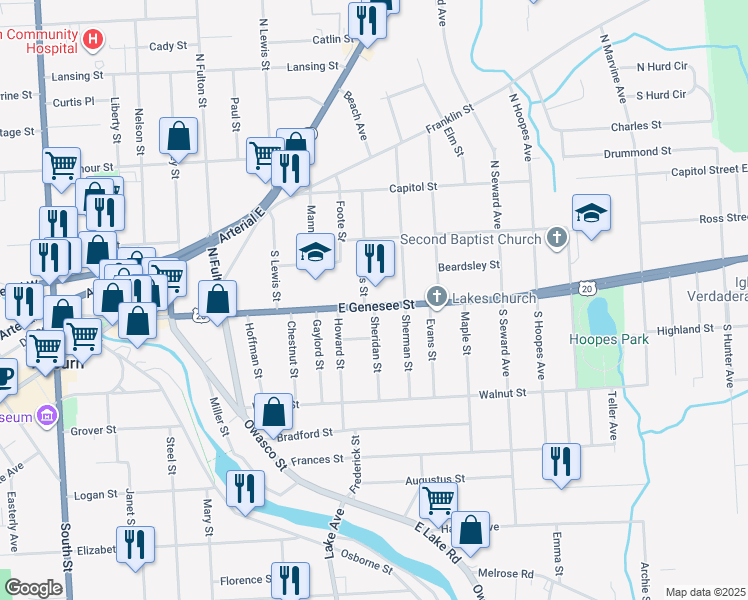 map of restaurants, bars, coffee shops, grocery stores, and more near 2 Sheridan Street in Auburn