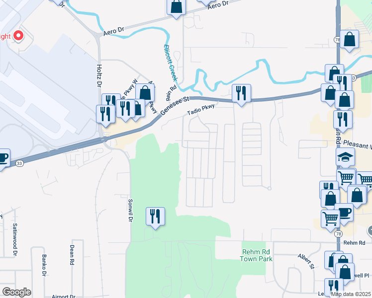 map of restaurants, bars, coffee shops, grocery stores, and more near 6 Tadio Parkway in Cheektowaga