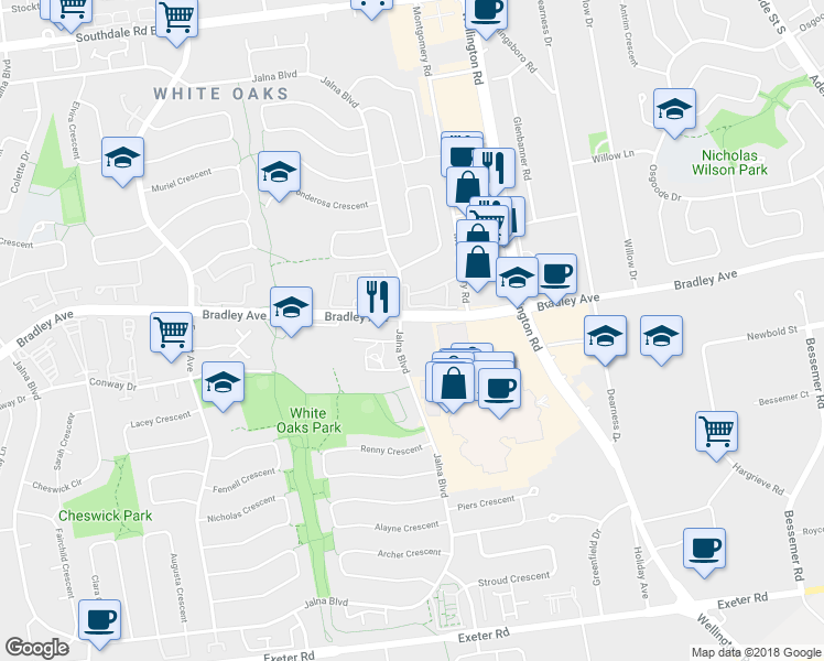 map of restaurants, bars, coffee shops, grocery stores, and more near in London