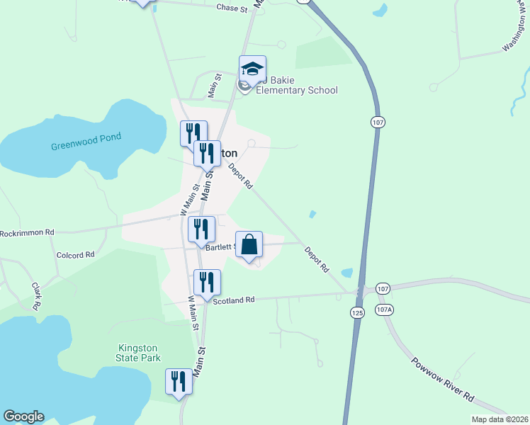 map of restaurants, bars, coffee shops, grocery stores, and more near 15 Depot Road in Kingston