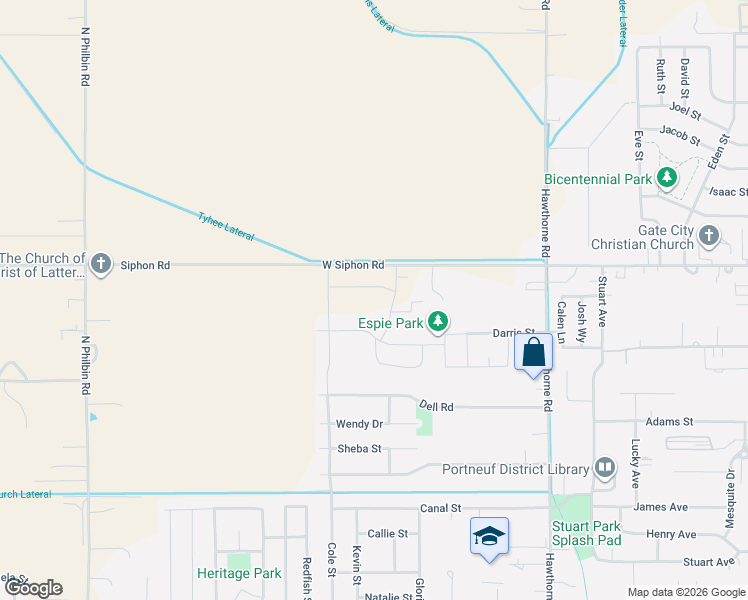 map of restaurants, bars, coffee shops, grocery stores, and more near 13099 West Siphon Road in Pocatello