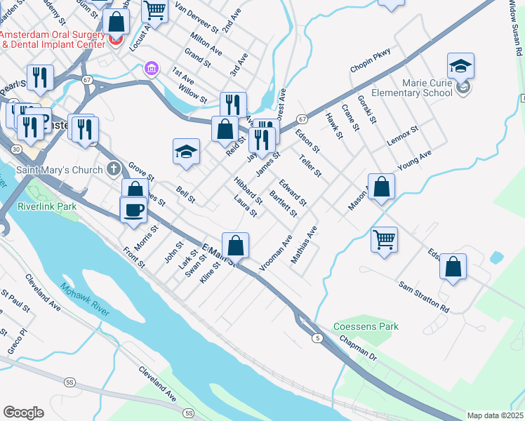 map of restaurants, bars, coffee shops, grocery stores, and more near 4 Bartlett Street in Amsterdam