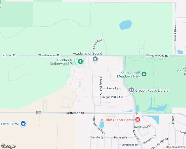 map of restaurants, bars, coffee shops, grocery stores, and more near 411 North Bergamont Boulevard in Oregon