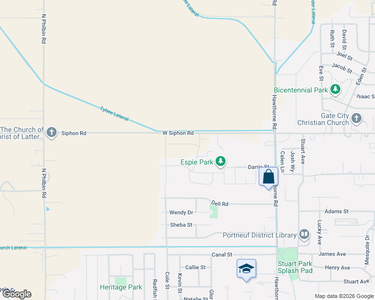 map of restaurants, bars, coffee shops, grocery stores, and more near 13099 West Siphon Road in Pocatello