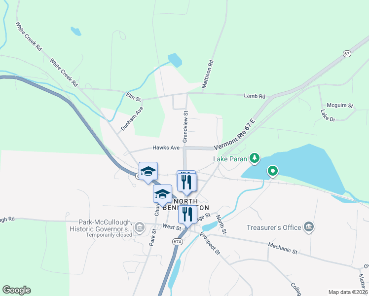 map of restaurants, bars, coffee shops, grocery stores, and more near Vermont 67 in Shaftsbury