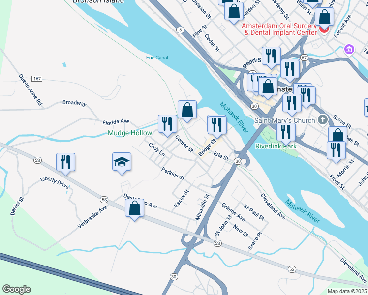 map of restaurants, bars, coffee shops, grocery stores, and more near 76 Center Street in Amsterdam