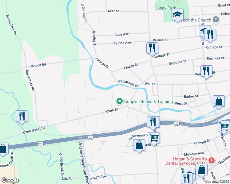 map of restaurants, bars, coffee shops, grocery stores, and more near 18 Wheeler Street in Auburn