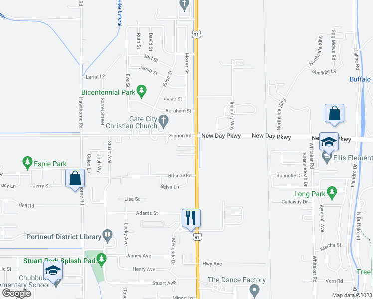 map of restaurants, bars, coffee shops, grocery stores, and more near 5555 Yellowstone Avenue in Pocatello