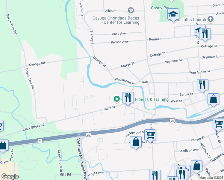 map of restaurants, bars, coffee shops, grocery stores, and more near 18 Wheeler Street in Auburn
