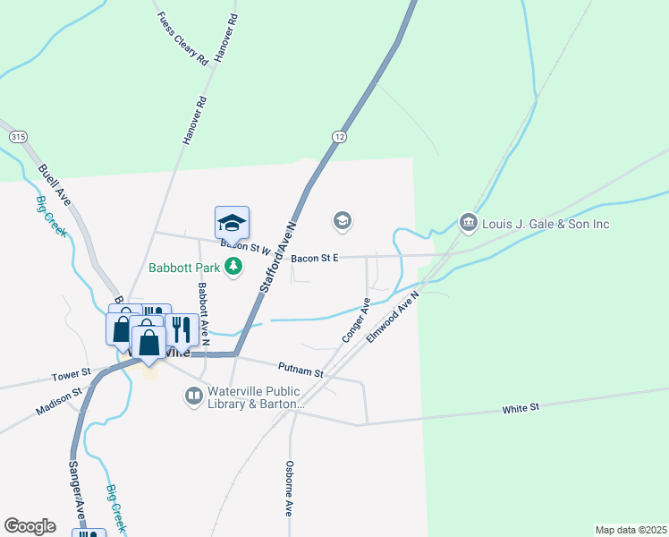 map of restaurants, bars, coffee shops, grocery stores, and more near 144 Bacon Street East in Waterville