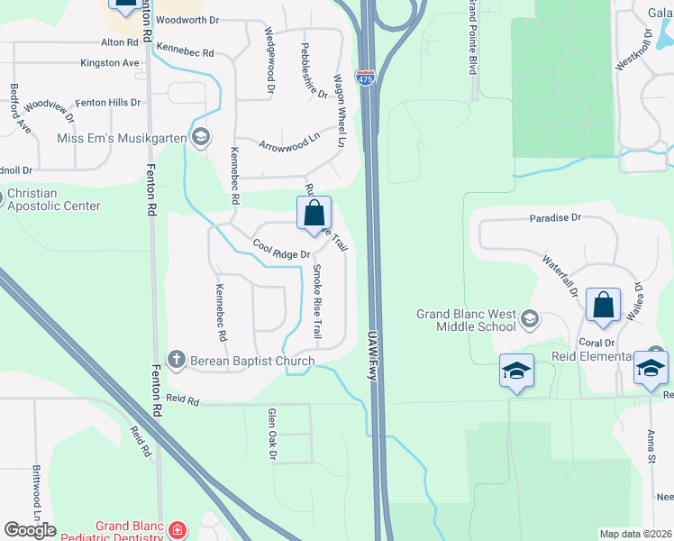 map of restaurants, bars, coffee shops, grocery stores, and more near 6363 Smoke Rise Trail in Grand Blanc