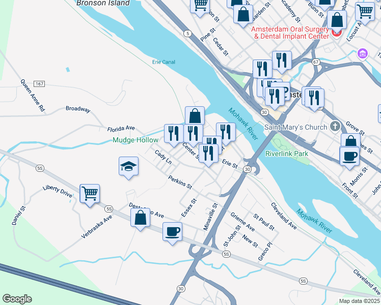 map of restaurants, bars, coffee shops, grocery stores, and more near 76 Center Street in Amsterdam