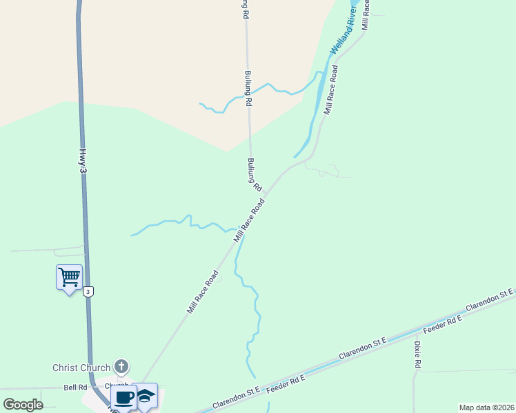 map of restaurants, bars, coffee shops, grocery stores, and more near Mill Race Road in Wainfleet