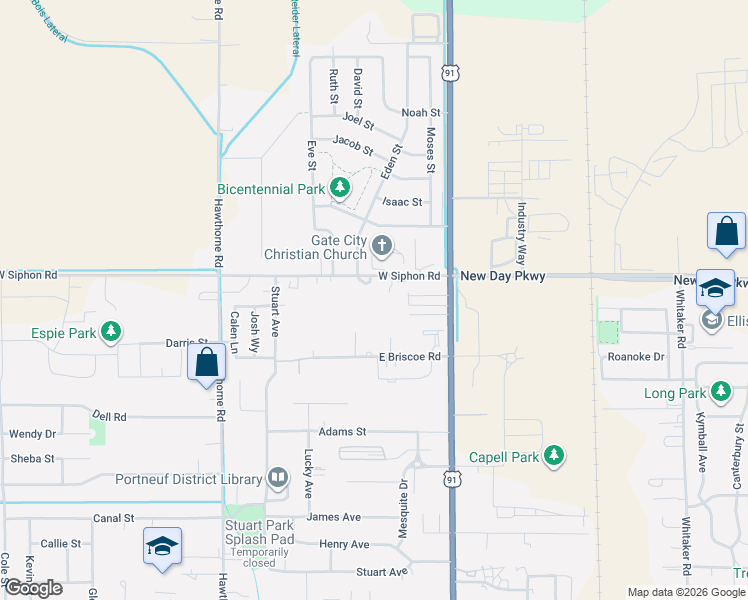 map of restaurants, bars, coffee shops, grocery stores, and more near 231 West Siphon Road in Pocatello