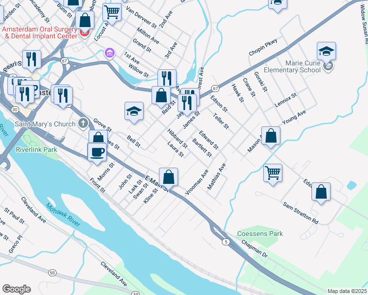 map of restaurants, bars, coffee shops, grocery stores, and more near 4 Bartlett Street in Amsterdam