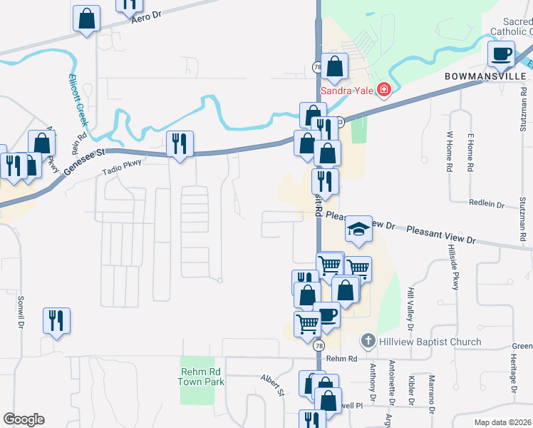 map of restaurants, bars, coffee shops, grocery stores, and more near 53 Calla Way in Buffalo