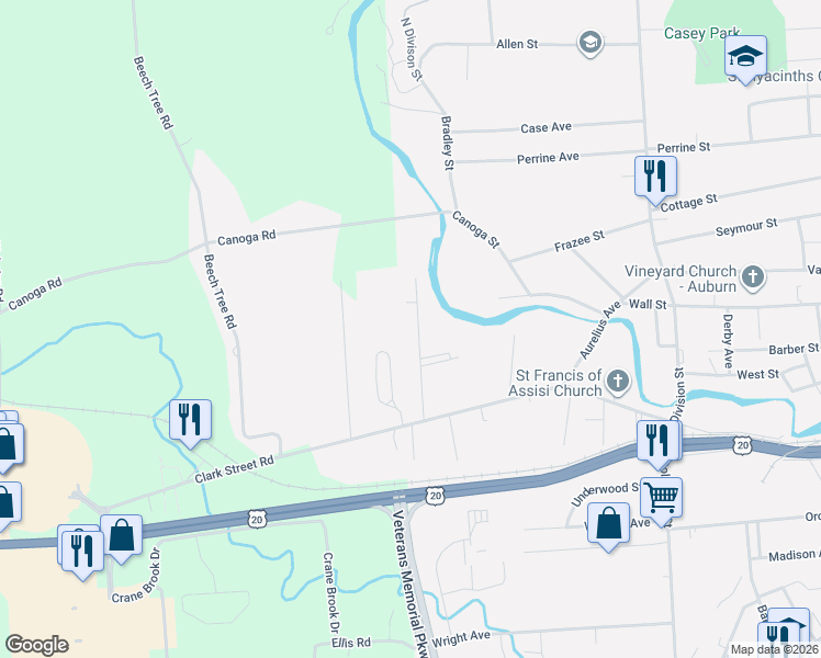 map of restaurants, bars, coffee shops, grocery stores, and more near 43 Belmont Avenue in Auburn