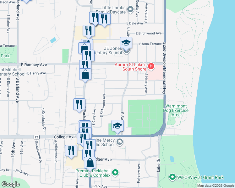 map of restaurants, bars, coffee shops, grocery stores, and more near 3736 East Klieforth Avenue in Cudahy