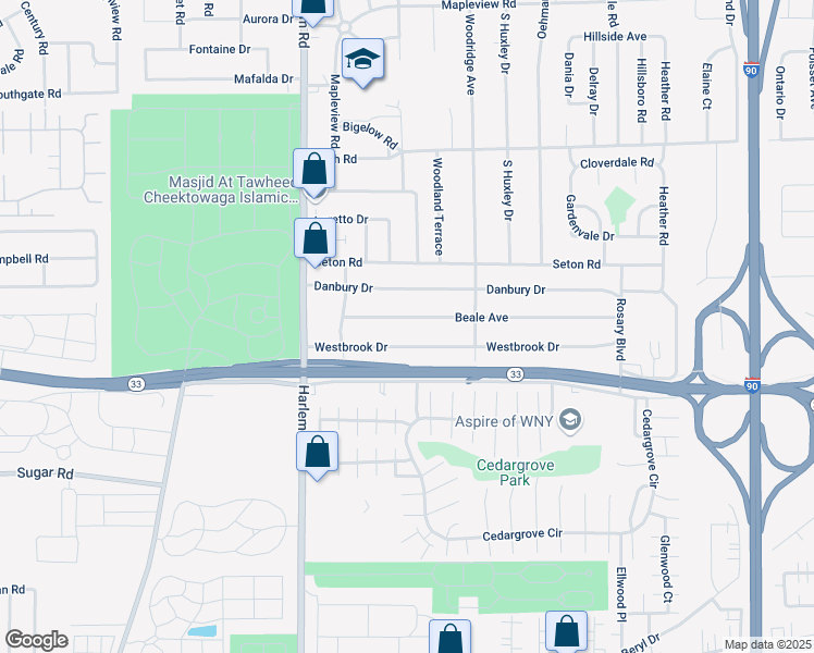 map of restaurants, bars, coffee shops, grocery stores, and more near 65 Beale Avenue in Buffalo