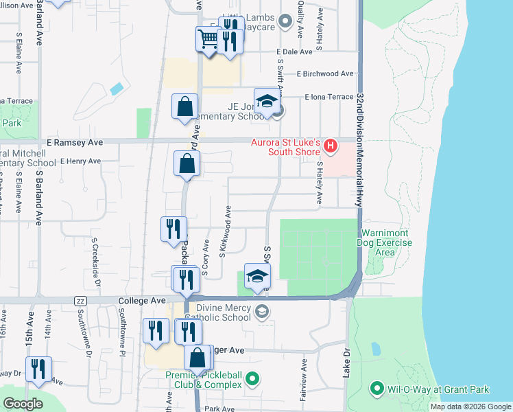 map of restaurants, bars, coffee shops, grocery stores, and more near 3736 East Klieforth Avenue in Cudahy