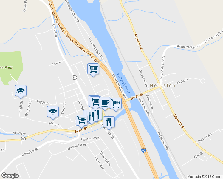 map of restaurants, bars, coffee shops, grocery stores, and more near 14 River Street in Fort Plain