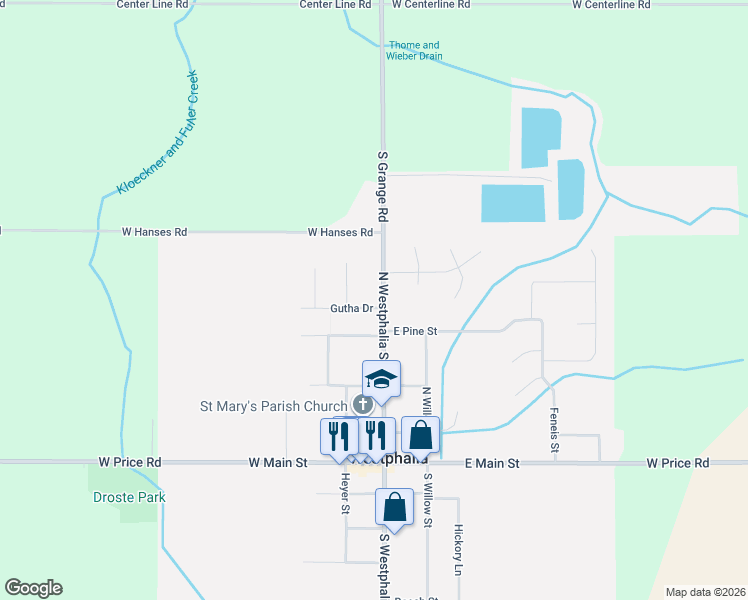 map of restaurants, bars, coffee shops, grocery stores, and more near 106 Gutha Drive in Westphalia