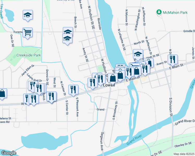 map of restaurants, bars, coffee shops, grocery stores, and more near 212 Lincoln Lake in Lowell