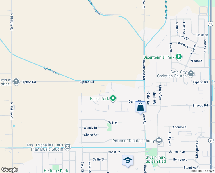 map of restaurants, bars, coffee shops, grocery stores, and more near 13243 West Siphon Road in Pocatello
