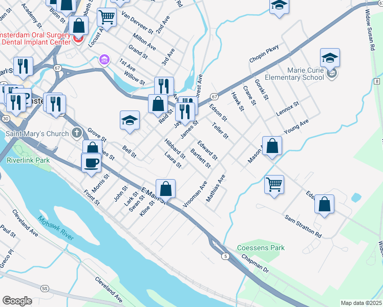map of restaurants, bars, coffee shops, grocery stores, and more near 4 Bartlett Street in Amsterdam