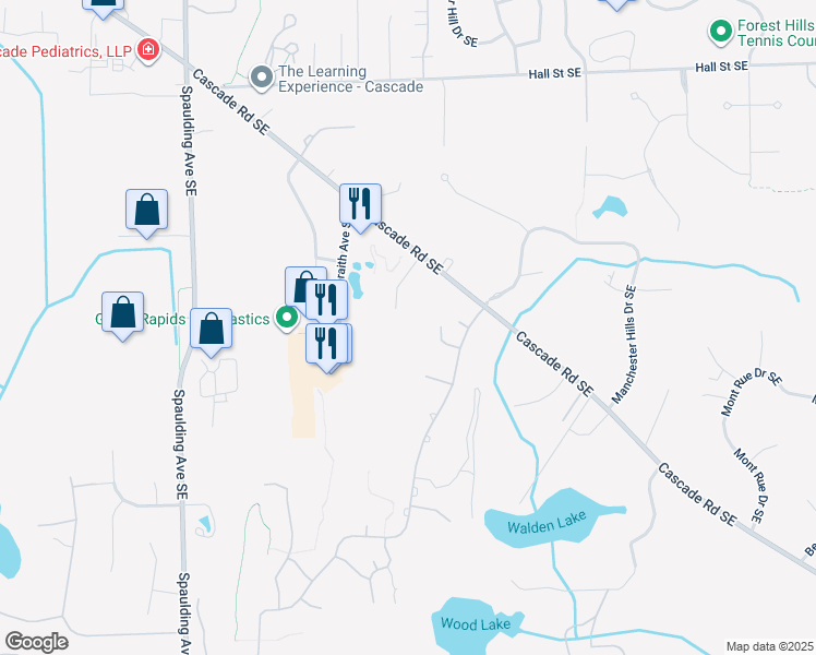 map of restaurants, bars, coffee shops, grocery stores, and more near 1596 Macnider Avenue Southeast in Grand Rapids