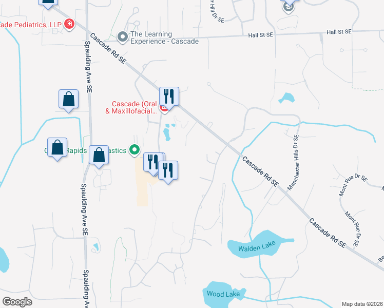 map of restaurants, bars, coffee shops, grocery stores, and more near 1596 Macnider Avenue Southeast in Grand Rapids