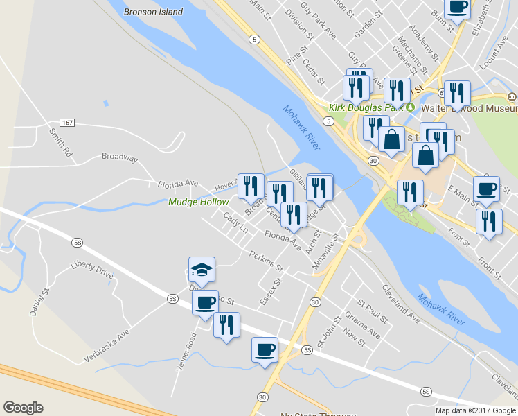 map of restaurants, bars, coffee shops, grocery stores, and more near 43 Broad Street in Amsterdam