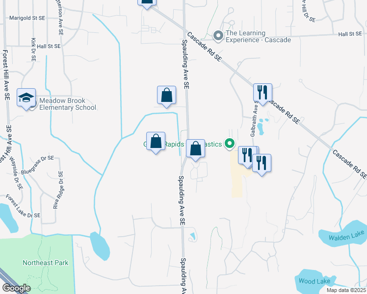 map of restaurants, bars, coffee shops, grocery stores, and more near 1565 Spaulding Avenue Southeast in Grand Rapids
