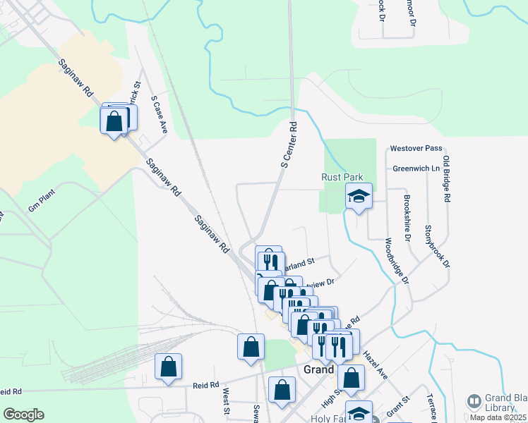 map of restaurants, bars, coffee shops, grocery stores, and more near 10846 South Center Road in Grand Blanc