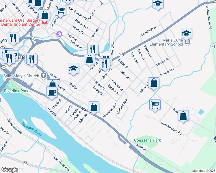 map of restaurants, bars, coffee shops, grocery stores, and more near 4 Bartlett Street in Amsterdam