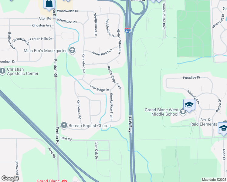 map of restaurants, bars, coffee shops, grocery stores, and more near 6363 Smoke Rise Trail in Grand Blanc