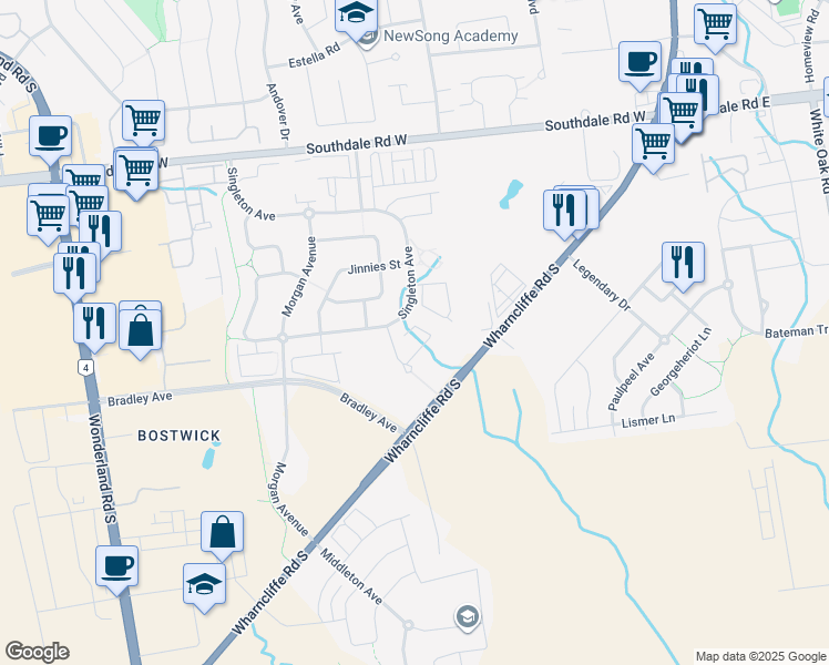 map of restaurants, bars, coffee shops, grocery stores, and more near 3399 Castle Rock Place in London