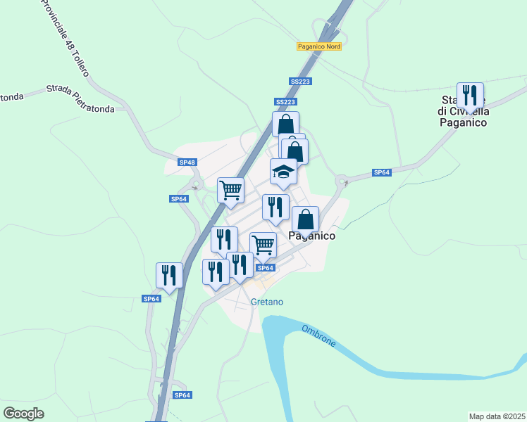 map of restaurants, bars, coffee shops, grocery stores, and more near 22B Via Rinaldo Malavolti in Paganico