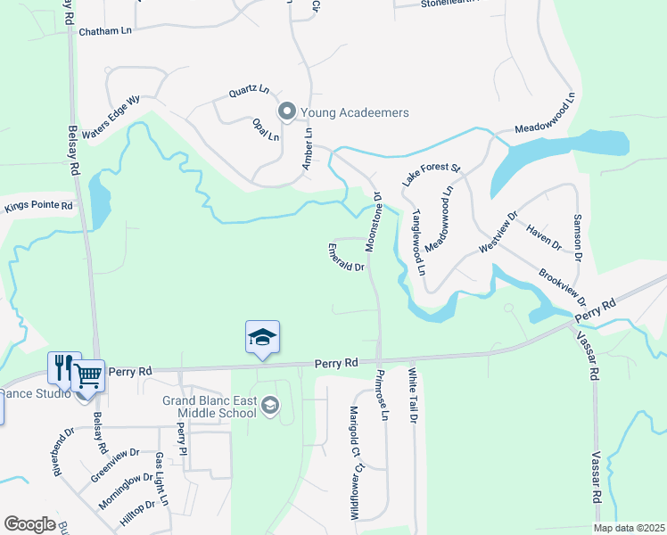 map of restaurants, bars, coffee shops, grocery stores, and more near 6190 Emerald Drive in Grand Blanc
